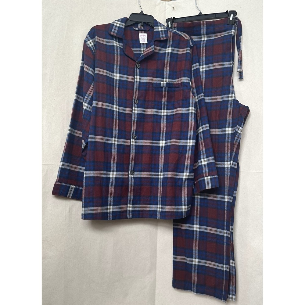 Brooks Brothers Mens Plaid Pajama Set Size M Navy Burgundy Cotton Cozy Heritage